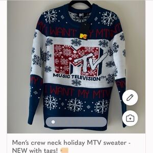 MTV Men's Crewneck Sweater - Red, Blue, White - NEW with tags! 🏷️ men’s size S